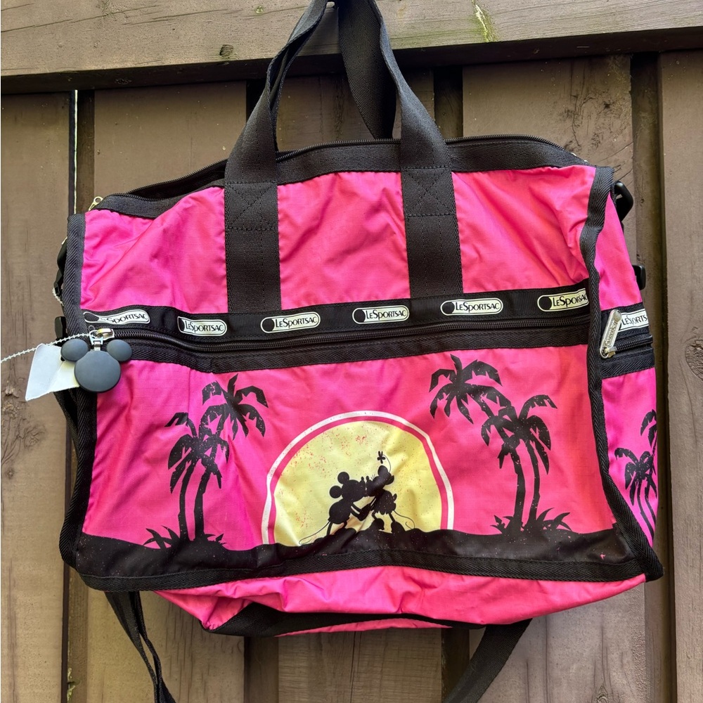 LeSportsac vs Disney edition Pink Tote with Palm Tree and Sunset Design